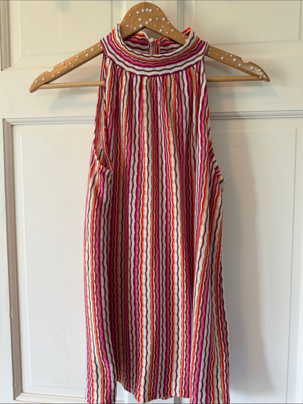 LOFT Pink Red Orange Striped Halter Neck Blouse